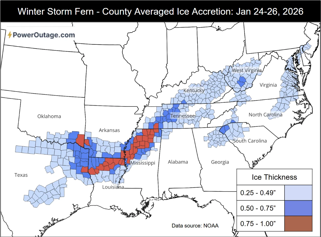 Observed ice thickness from Jan 24-26, 2026