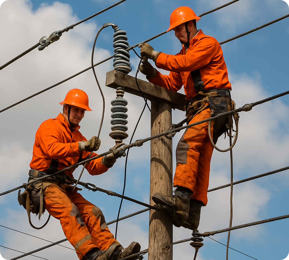 Linemen working on a utility pole