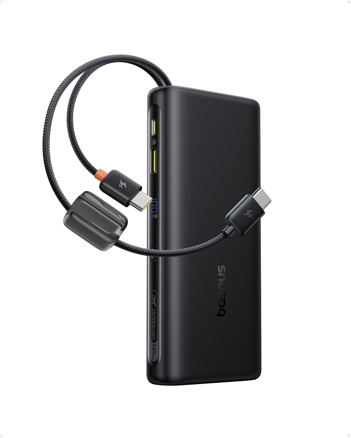 Baseus 25,000mAh power bank image showing cables