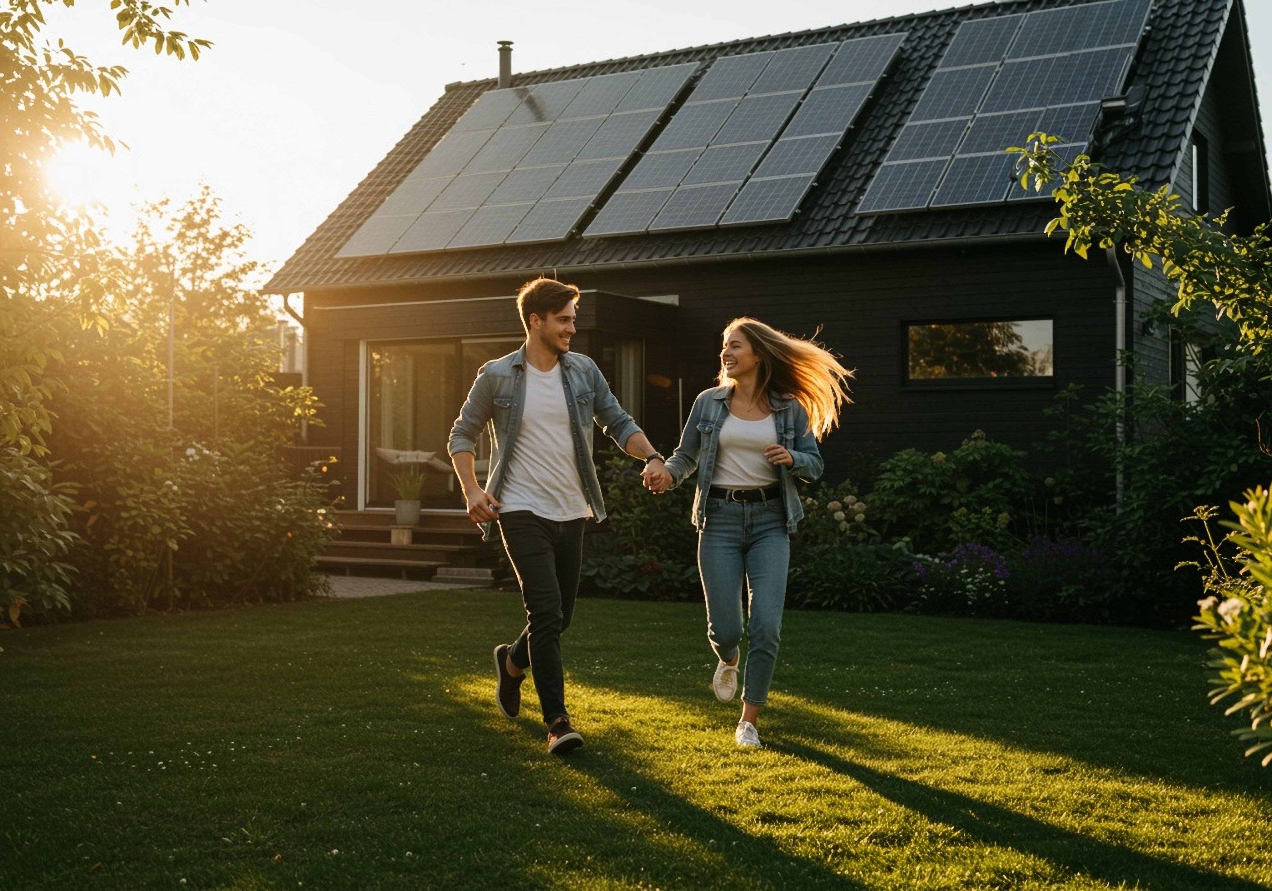 Couple in front of solar home