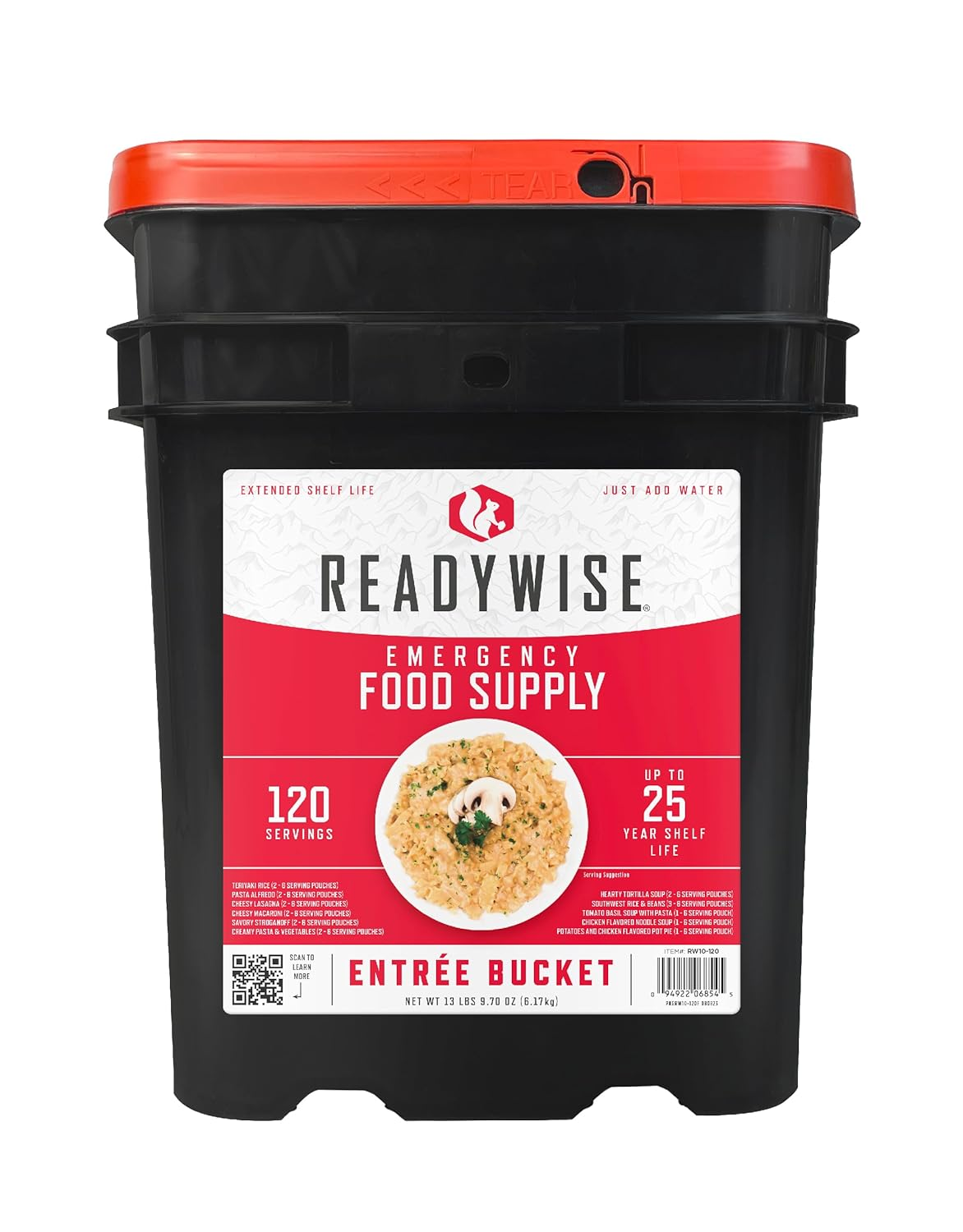 ReadyWise food supply bucket with 120 servings for emergencies