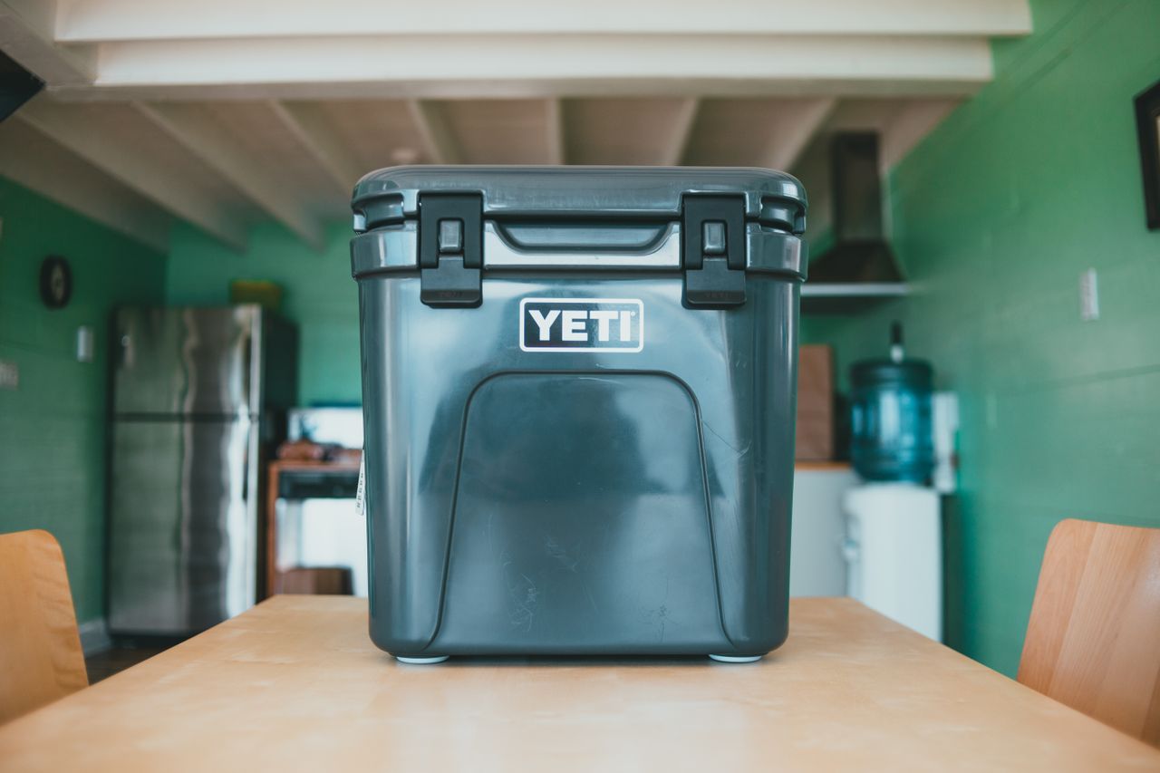 A Yeti cooler on a table